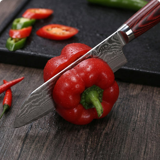 7-Inch Japanese Santoku Knife – Damascus Blade with Hardwood Handle