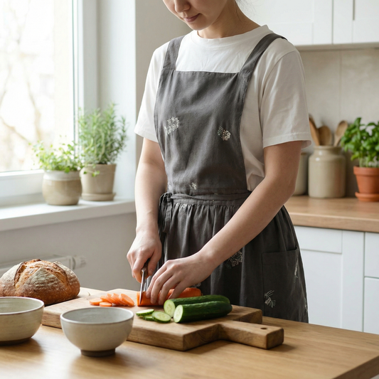Japanese Cross-Back Cotton Linen Apron with Pockets
