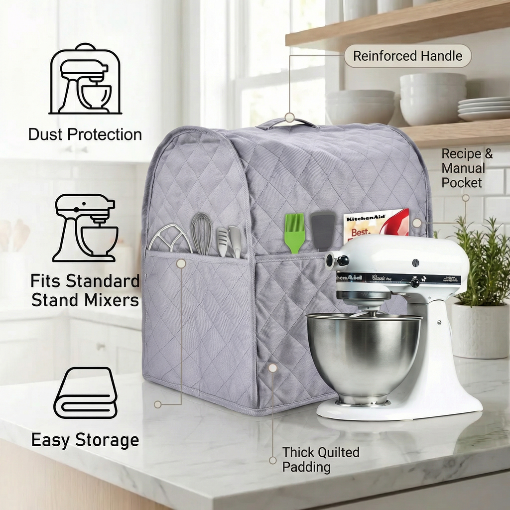Stand Mixer Cover – Compatible with KitchenAid® Tilt-Head & Bowl-Lift Models (6–8 Quart, Grey)