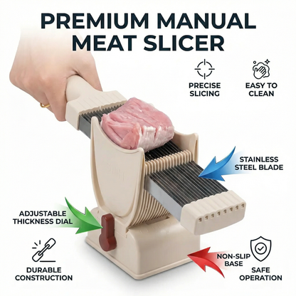 Multifunctional Kitchen Manual Meat Slicer – Adjustable Stainless Steel Blade & Non-Slip Base