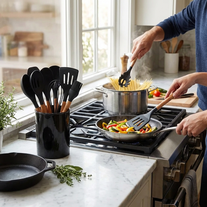 Premium 35-Piece Silicone Kitchen Utensil Set – Heat-Resistant, BPA-Free with Organizer (Black)